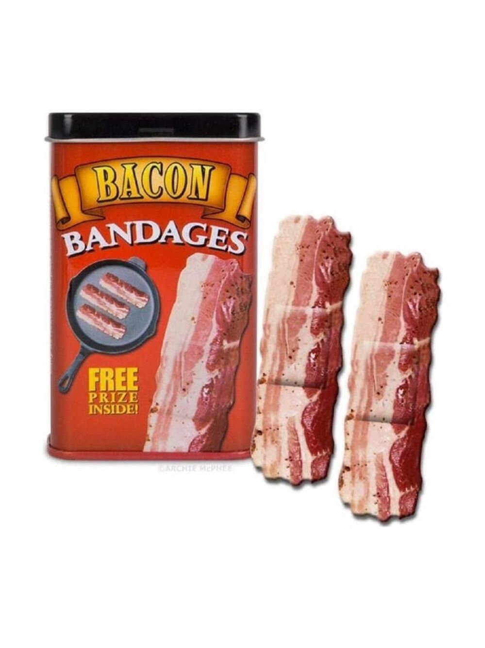 Archie McPhee Bacon Novelty Bandages One Size Red/Black New with Tags / Box